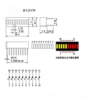 10 grid Bi-color digital tube light bar 5 rød 5 gule LED digital light bar 10 segment LED lys bar led-display