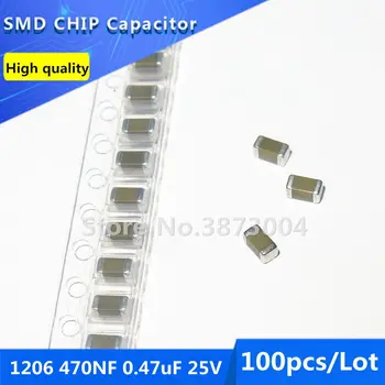 100pcs 1206 470NF 0.47 uF 25V X7R 10% Tyk Film Chip Multilayer Ceramic Capacitor