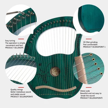 19-Bemærk Lyre Harpe Mahogni Metal Snor Knogle Sadlen Lyre Harpe med Tuning Skruenøgle
