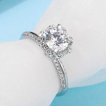 1ct 6.5 mm Moissanite Bryllup forlovelsesringe Til Bruden Kvinder Diamant Test ået Smykker Er Ægte 925 Sterling Sølv Ringe