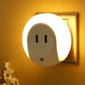 1STK LED Nat Lys med 2 USB-Port til Mobiltelefon Oplader Lys Sensor Atmosfære Lampe Til Soveværelset, stuen Dropship