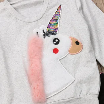 2018 Nye Tollder Kid Baby Tøj Prinsesse Piger Unicorn Sweatshirt Tops+Bukser 2stk Outfits Sæt Dejlige nye trend vilde søde piger