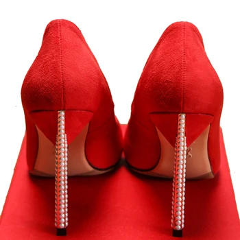 2019 kvinder shawllow sko pærer hæl sko høj kvalitet kvinder pumper tynde høje hæle spids tå bryllup brude sko