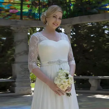 2019 Lace Wedding Kjoler Til Kvinder Chiffon vestido de noiva bruden kjole Nye Ankomst Bælte Perlebesat Zip Tilbage Brude Kjoler