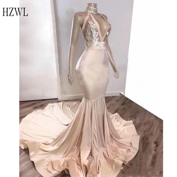 2019 Sexy Deep V-Hals Havfrue Prom Kjoler, Lange Blonde Sydafrika Formelle Aften Kjoler Lynlås Tilbage vestidos de galla Fest Kjole