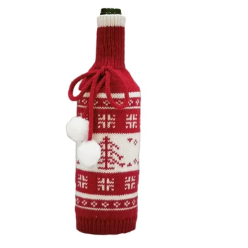 2020 Ny Strikket Vin Flaske Dække Kreative Søde Juletræ Elk Snefnug Strikket Vin Flaske Sweater Juledekorationer