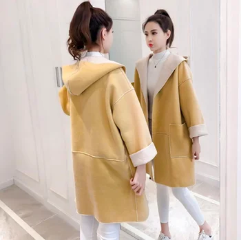 2020 nyankomne Kvinder Efteråret Uldne hooded Coat polar fleece jakke