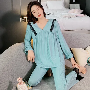2020 Pyjamas Sæt af Kvinders Efteråret Strik med V-hals Pyjamas Enkel og Naturlig Kan Bæres Uden for Kvinders Hjem Bære Pijama De Mujer