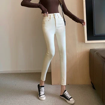 2021 Foråret Koreansk Stil, Mode Blyant Skinny Jeans Kvinde, Høj Talje Slank Stramme Denim Bukser Til Damer, Afslappet Jeans Bukser