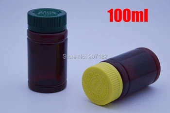 20pcs 100 ml Amber PET-Barn-bevis Flasker,Kapsler/Piller/Pulver/Vitamin Plast Flasker med Grøn/Gule Farver Skrue Låg