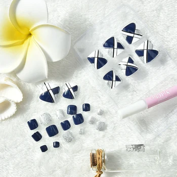 24Pcs DIY Nail Art Værktøj Manicure Patch Med Lim Sommer Mode Blå Fod Falske Negle Toenail Nail Stickers Tips Patches