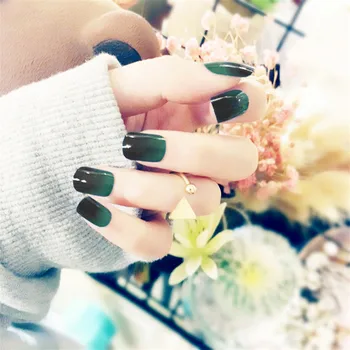 24pcs mode charme nye gradient grønne kort falske nail patch 3D skinnende DIY nail art design, dekorative tilbehør værktøj