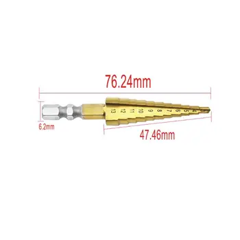 3-13 mm HSS-Titanium Belagt Trin Boret Kegle Sekskantet Skaft Reifning el Værktøj, Træ G88A