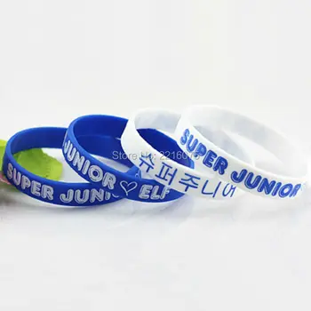 300pcs Blå hvid Serigrafisk trykt K-POP Super Junior sj armbånd silikone armbånd gratis forsendelse af DHL express