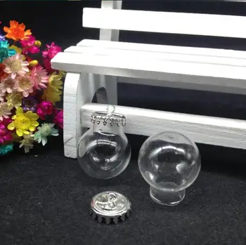 300sets/lot 20*12 mm klar globe glas runde bold orb med krone smykker resultater glas boble DIY hætteglasset halskæde