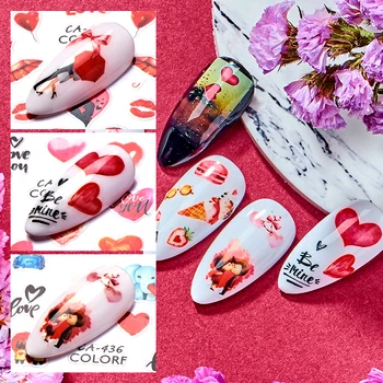 3D Nail Art Stickers Selvklæbende Mærkater Kæreste Læber Blomst Valentine Designs Skyder Folie fransk Manicure Negle Dekoration