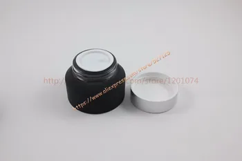 50g sort matteret glas fløde krukke med mat sølv aluminium låg,kosmetiske krukke,glas eller creme container,øjencreme jar