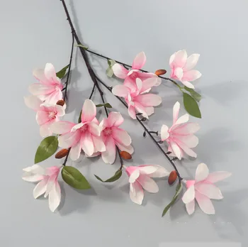 5Pcs 5 Gaffel Magnolia Falske Silke Blomst Gren til boligindretning Faux Blomster Krans Bryllup Baggrund Væggen Blomst Arrangement
