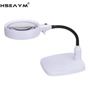 6 LED-Belysning 120mm 10X Forstørrelse lup Lup Plug-in Vedligeholdelse Læsning Multi-funktion Fungerer bordlampe Type