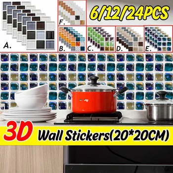 6STK Wall Stickers Tapet Til Køkken, Badeværelse PVC Vandtæt Selvklæbende Fliser Klistermærker Kabinet Kontakt Papir