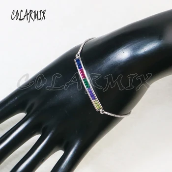 8 Stk Rainbow farve rektangel armbånd micro bane små sten charme justerbar kæde Macrame armbånd til kvinder 5699