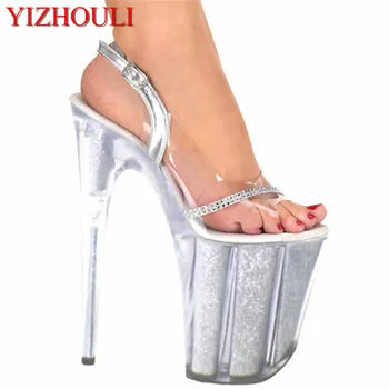 8 tommer platform crystal sko sølv brude fest sko 20cm sexet ultra høje hæle klart lady fashion sandaler