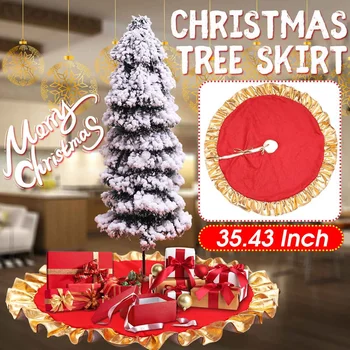 90cm Røde Guld juletræ Nederdel Nye År boligindretning Runde juletræ Nederdele Dekoration Julepynt