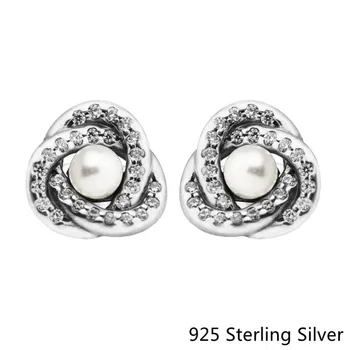 925 Sterling Sølv Smykker Lysende Kærlighed Knob Stud Øreringe med Hvid Krystal Perle og Klare CZ For DIY Mors dag Gave
