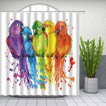 Akvarel Papegøje Badeforhæng Natur Beaytiful Fugl Badeværelse Indretning Vandtæt Meldug Bevis Klud Gardin Sæt Billige