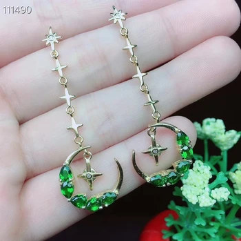 Attraktive, friske grønne diopside ædelsten vedhæng dinglende øreringe til kvinder smykker certificeret naturlige perle 925 sølv party gave
