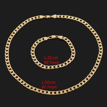 Bangrui 50cm & 7mm Smykker 2017 Nye Gyldne Kæde Halskæde Armbånd Engros Halskæde Armbånd Sæt