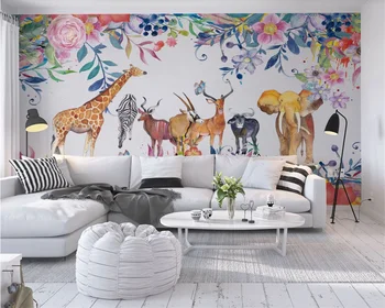 Beibehang Tilpasset moderne nordisk stil, håndmalede blomster dyr baggrundsbillede, tapet home decor papier peint