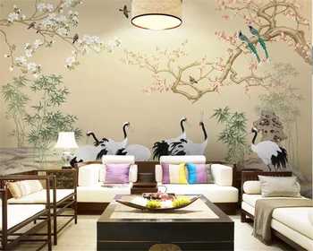Beibehang Tilpasset øko-venlige papel de parede tapet Magnolia håndmalede blomster og fugle blomme baggrund papier peint