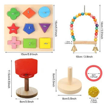 Bird Uddannelse Toy Sæt Omfatter Fugl Af Træ Blok Puslespil, Toy Papegøje Uddannelse Basketball Farverige Stacking Ringe Toy