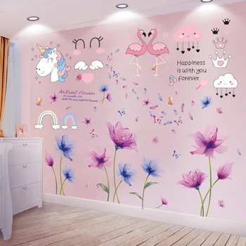 Blomster Planst Wall Stickers DIY Tegnefilm Dyr vægoverføringsbilleder til stuen Kids Soveværelse Børnehave Køkken boligindretning