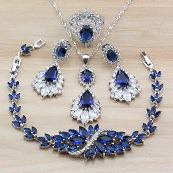 Blå Med Store Smykker Sæt Eksklusive Østrig Krystal Med Naturlige Sten Til Kvinder Kostume Uafhængige Smykkeskrin