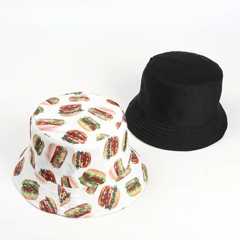 Bomuld Burger Print Bucket Hat Fiskeren Hat til Udendørs Rejse Solen Cap Hatte til Mænd og Kvinder 329