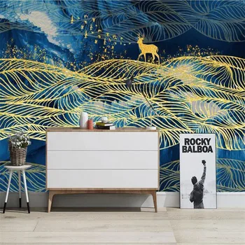 Brugerdefineret Baggrund Vægmaleri 3D Nordic Gold Line Abstrakte Elk Stue, Soveværelse Baggrundsbillede Vægmaleri
