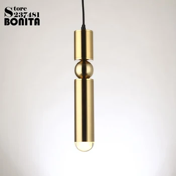 Bullet hængende lampe led-moderne Metal Messing Cylinder vedhæng lys for restauranter ledningen pendel Kobber Lange rør