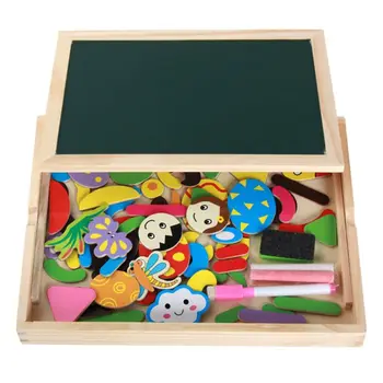 Børn, Træ-Magnetisk Puslespil Dobbeltsidede Puslespil Bord Tegning Pædagogisk Spil, Legetøj til Børn, Pige, Dreng