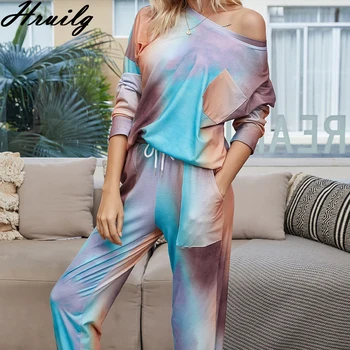 Co Ord Set Women Long Sleeve Pullover&long Pants Tie Dye Women Two Piece Outfits Loose Fashion Homewear Party Pocket Track Suit