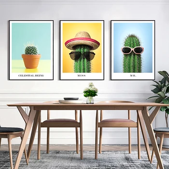 Cool Kaktus Potteplanter Hr. Glip Af Kaktus Design Af Plakater, Kunst Lærred Maleri Cafe Hjem Dekoration På Lærred Væg Print Kunstværker