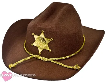 COWBOY-WESTERN VILDE SHERIFF HAT GOLDEN STAR BADGE OS STEDFORTRÆDER FANCY KJOLE AMERIKANSK POLITI BETJENT HALLOWEEN FEST KOSTUME TILBEHØR