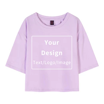Crop Top T-Shirt Kvindelige Tilpasset Dit Eget Design Mønster Cotton O-Hals kortærmet T-Shirts til Kvinder Sommeren Vintage Streetwear