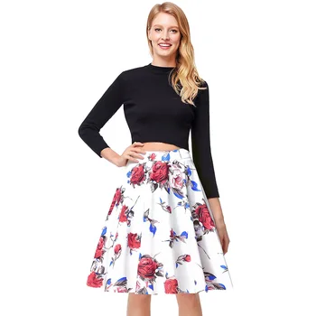Damer Nederdele 2019 Nye Mode Sommer Tøj Sundress Vintage Blomstret Print, Bolden Kjole Plisserede Midi-Skater Skirts