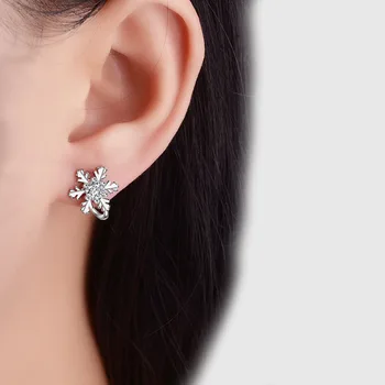 Engroshandel sølv forgyldt mode skinnende snefnug crystal kvinder gave damer klip øreringe smykker engros no fade