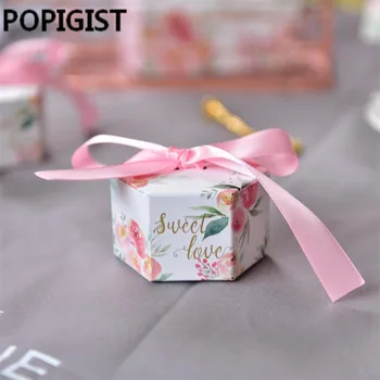 Europa-Pink blomster Blomster, Slik Kasser Bryllup Favoriserer sweet love gaveæske til gæsterne Fest dekoration suppliesall Box