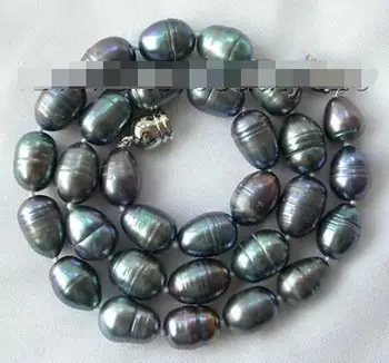 Fantastisk 11-12mm sort barok ferskvands kulturperler perle halskæde s700