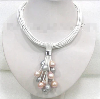 @@@@@ FANTASTISKE smukke pink grå naturlige ferskvands perler halskæde a0096