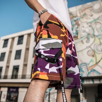 Farve Camo Patchwork Cargo Shorts Mænd Hip Hop Sommeren Streetwear Camouflage 2019 Nye Mænd Bånd Design Kort Joggere WB71